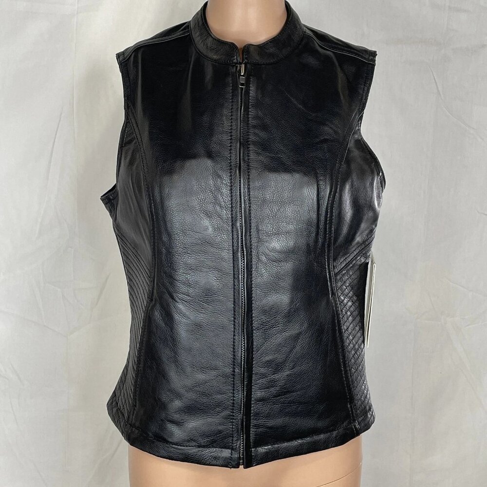 NEW FIRST Women’s Nina Motorcycle Vest Black Leather Size M